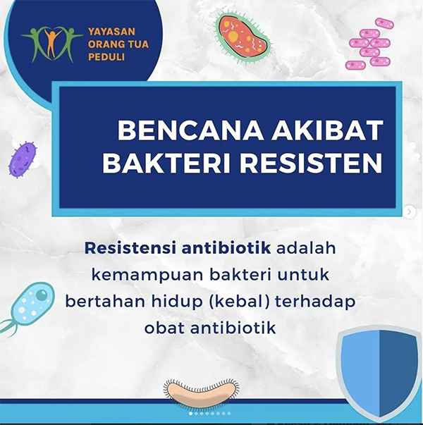 Illustration from @milissehatyop on Instagram. Awareness campaign. Text in Indonesian and images of bacteria.